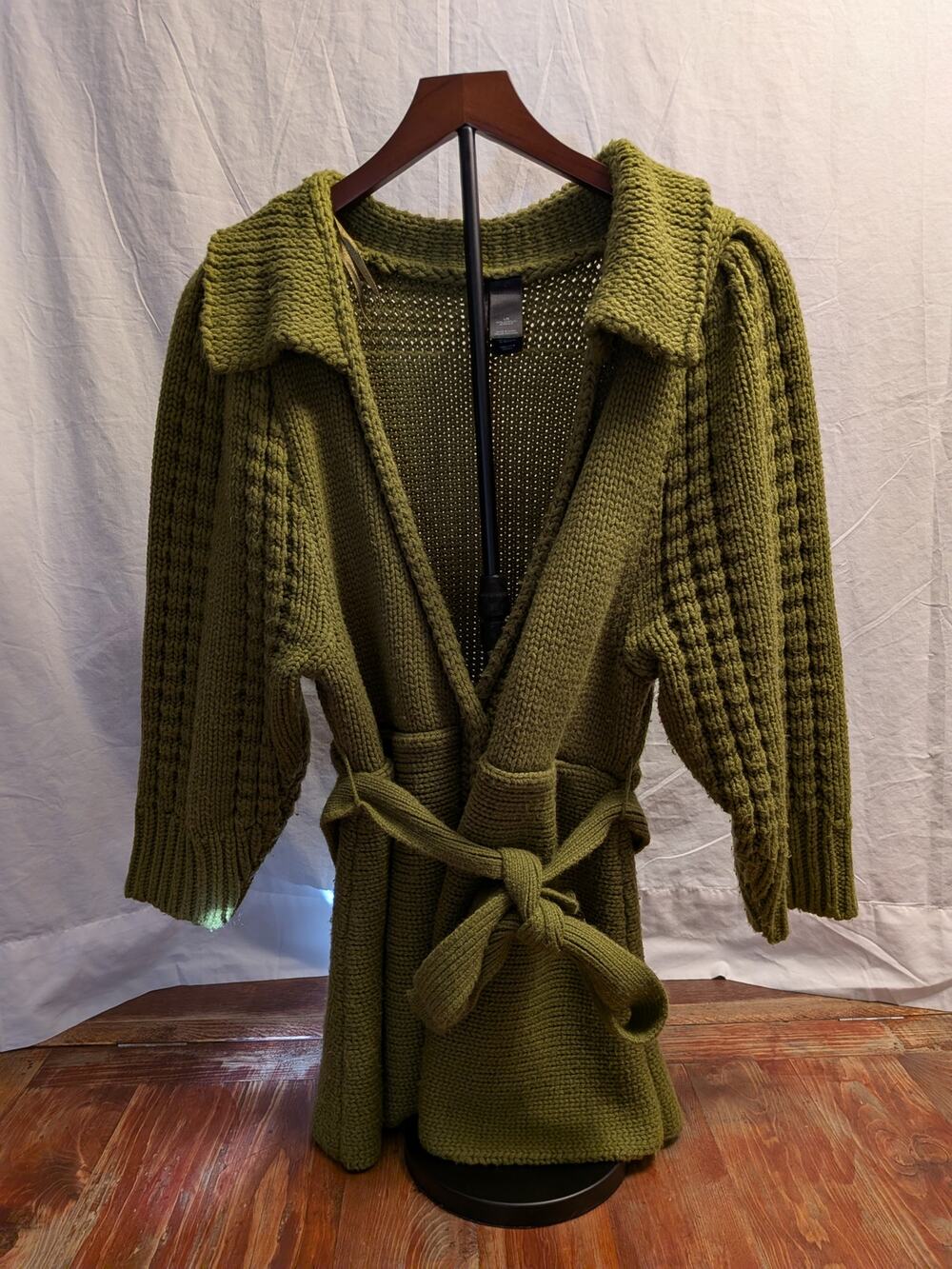 Bisou Bisou Green Cable Knited Cardigan Chunky Sweater